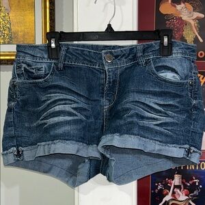 Denim Cuffed Women’s Shorts - Dark Blue